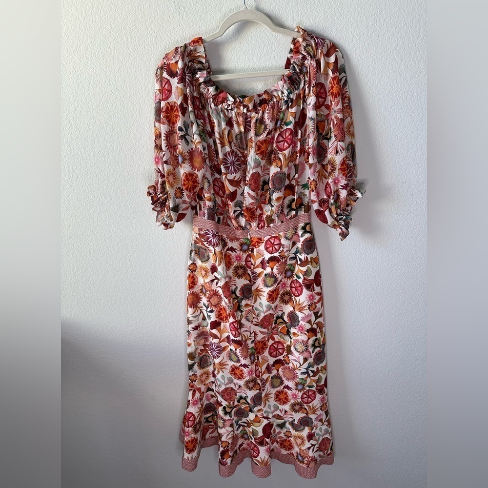 SALONI Grace Print Silk Off the Shoulder Dress in Ivory
Adorning/Hazel SZ US 8 - Picture 10 of 12